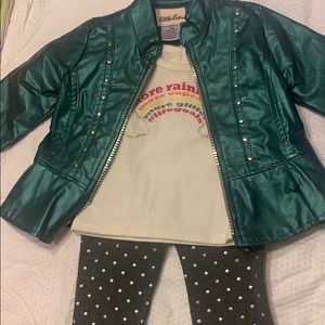 Little Lass turquoise ruffle hem jacket set